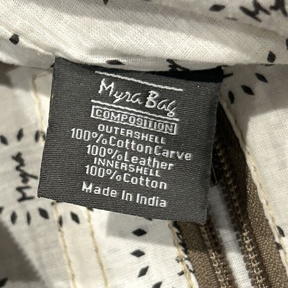 Myra Bag Messenger Cotton Leather Green Brown Blue Pockets Hand Bag Purse - Picture 8 of 9